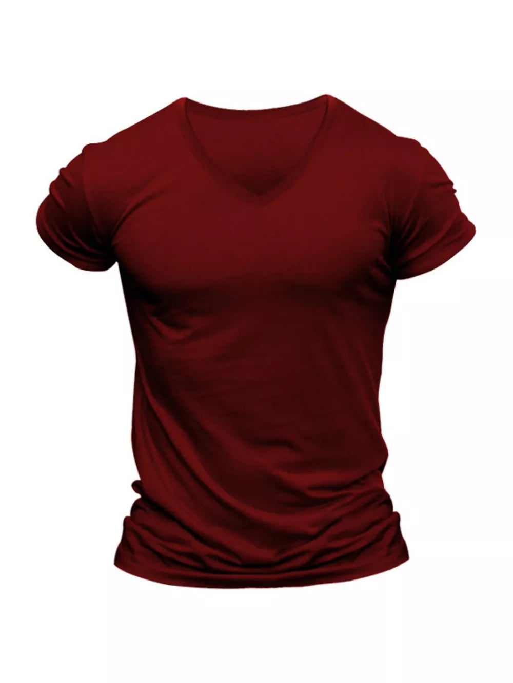 Men's Full Size V-neck Slim Fit Casual T-shirt in Light Gray, fit detail