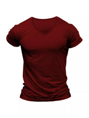 Men's Full Size V-neck Slim Fit Casual T-shirt in Light Gray, fit detail