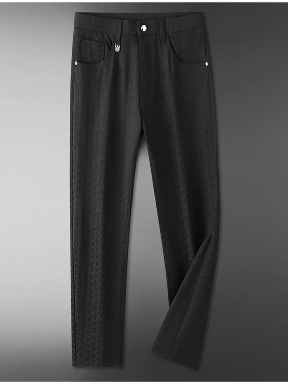 Men's Textured Straight-leg Pants in Grey, close-up detail
