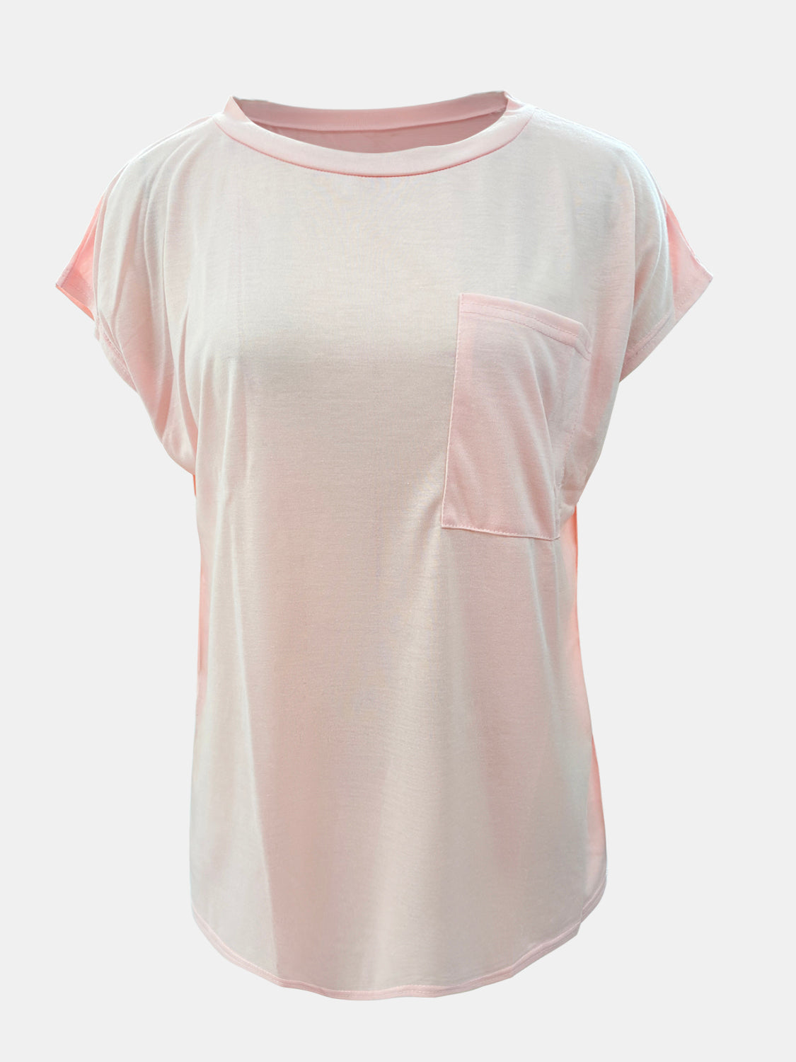 Relaxed fit tee in watermelon pink with cap sleeves and a chest pocket.