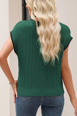 Textured Knit Sleeveless Sweater Vest in Dark Green, model styling view