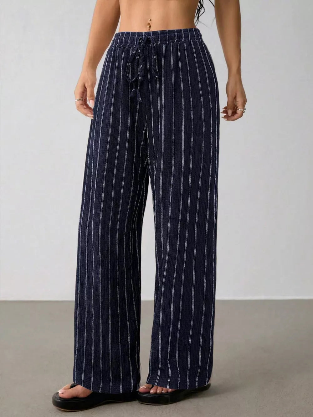 Striped Wide-leg Drawstring Pants, view 28