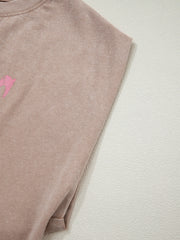 Acid-washed cotton tank top in Khaki with pink graphic detail