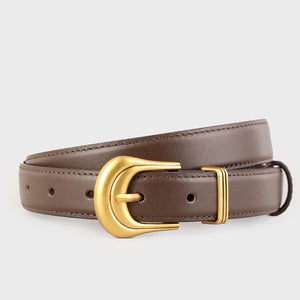 Brown cowhide leather belt with antique gold buckle