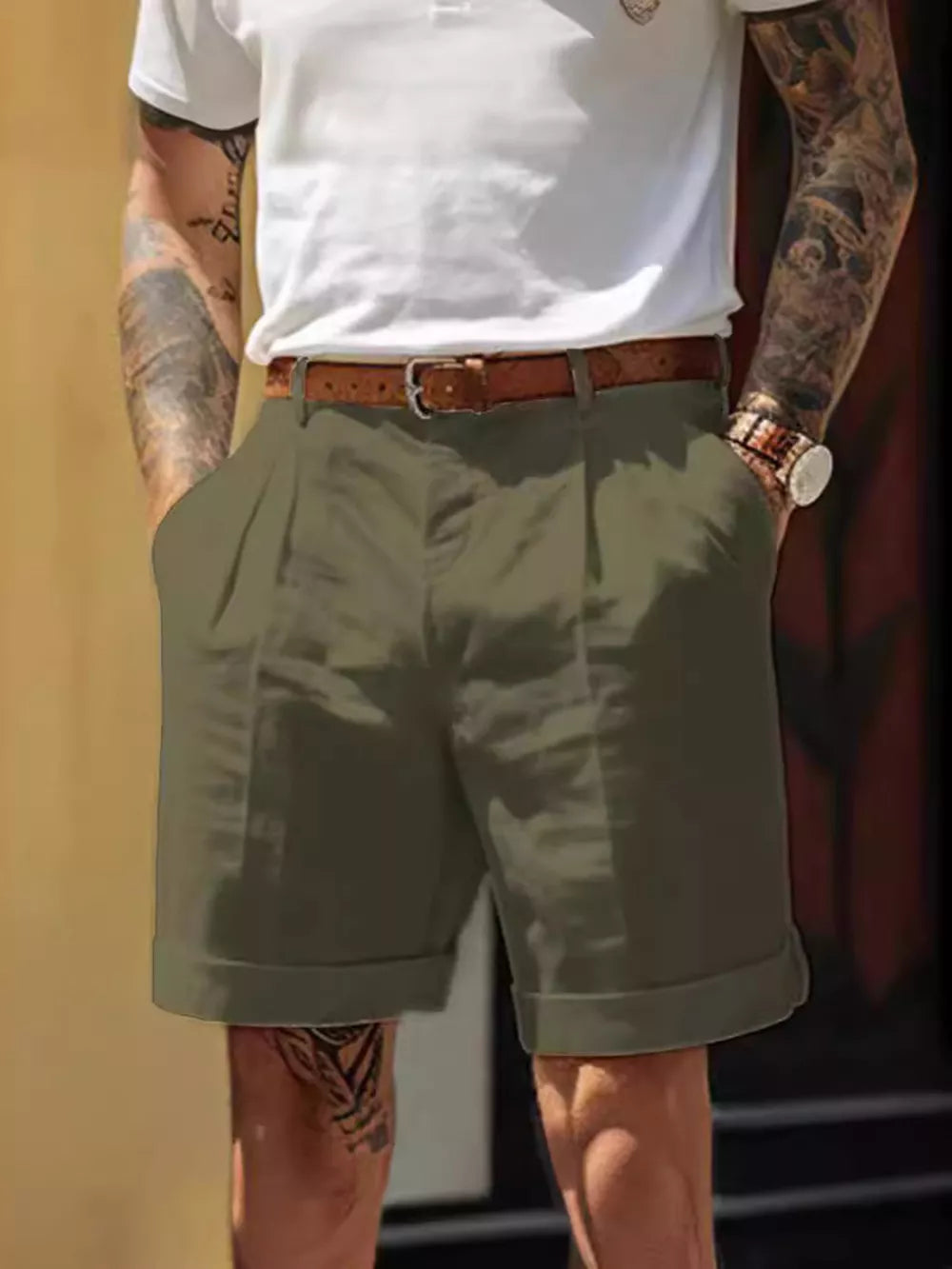 Men's Classic Pleated Full Size Shorts Plus Size in Black, side view