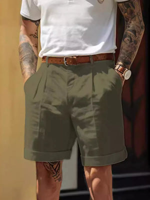 Men's Classic Pleated Full Size Shorts Plus Size in Black, side view