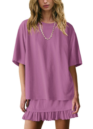 Violet relaxed fit tee with ruffled hem skirt set