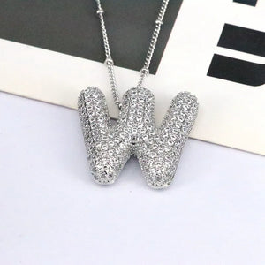Pave initial pendant necklace with beaded chain, Style W