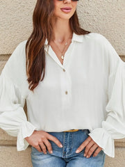Puffy Sleeve Ruffled Cuff Buttoned Shirt
