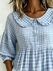 Full Size Gingham Peter Pan Collar Blouse Plus Size, side view