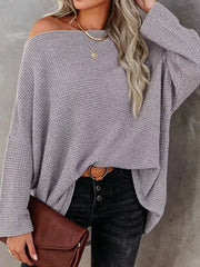 One-shoulder Waffle Knit Top in Brown, alternate angle