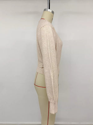 Tied Surplice Long Sleeve Sweater, side view