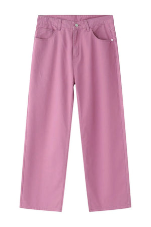 Wide-leg high-rise denim trousers in Moonlit Mauve with a casual, basic style.