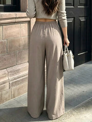 Wide-leg Pleated Pants in Khaki, back view