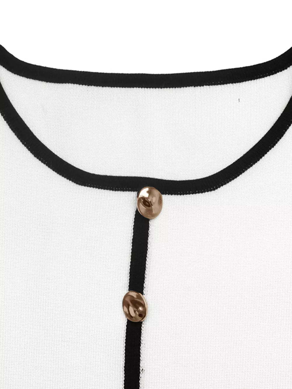 Contrast Trim Button Decor Knit Top in White, alternate angle