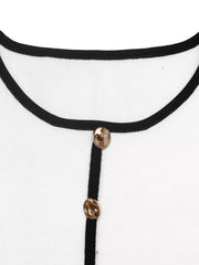 Contrast Trim Button Decor Knit Top in White, alternate angle