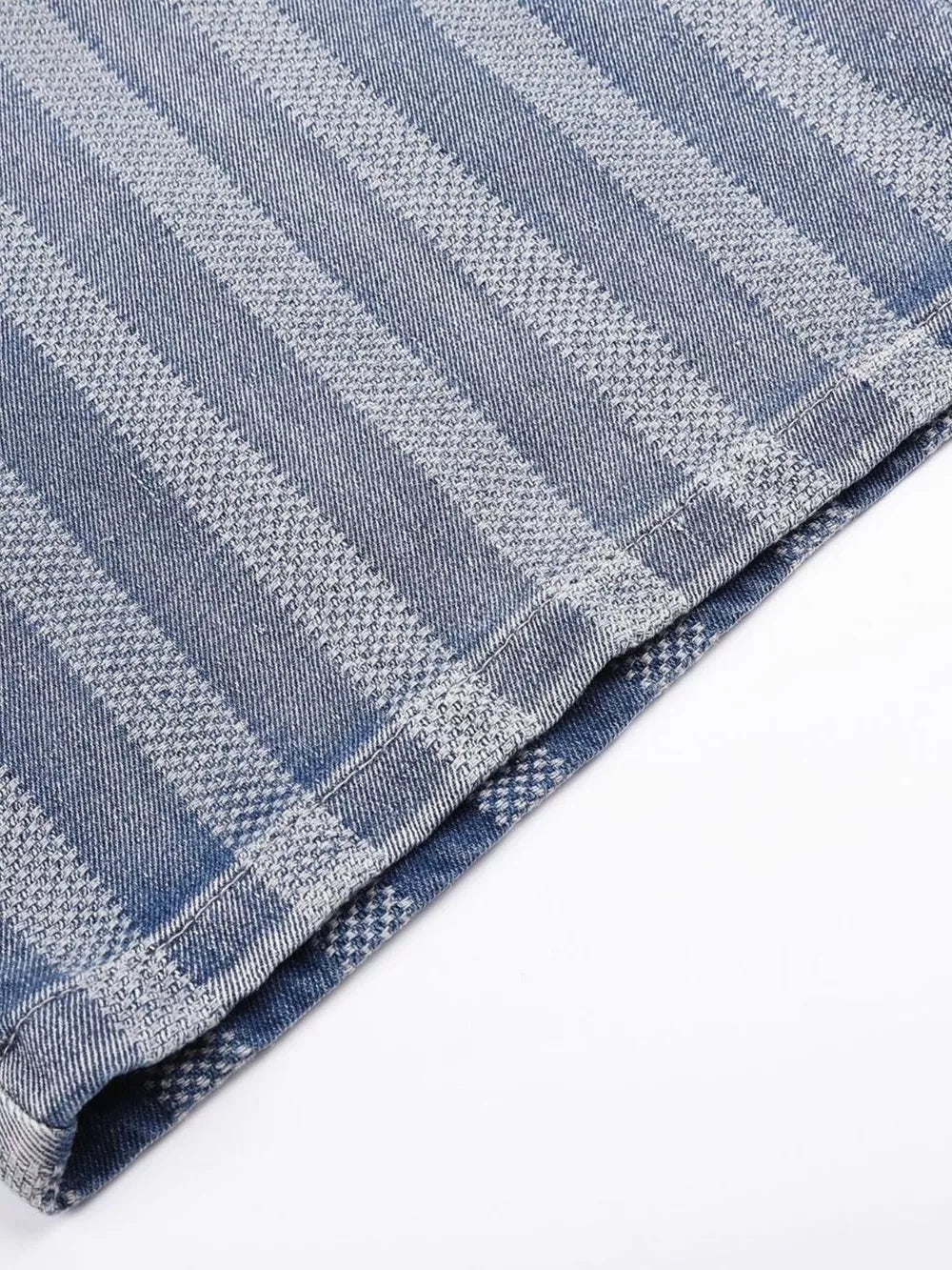 Men's Stripe Wide Leg Denim Capris in Blue, fit detail