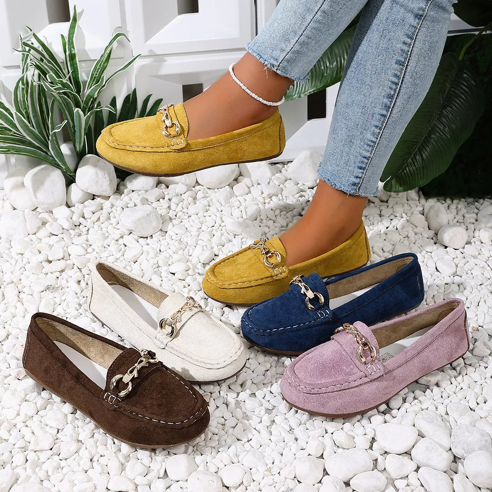 Comfortable Flat Loafers With Buckle in Dark Blue, front view
