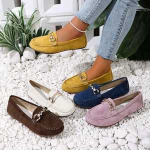 Comfortable Flat Loafers With Buckle in Dark Blue, front view