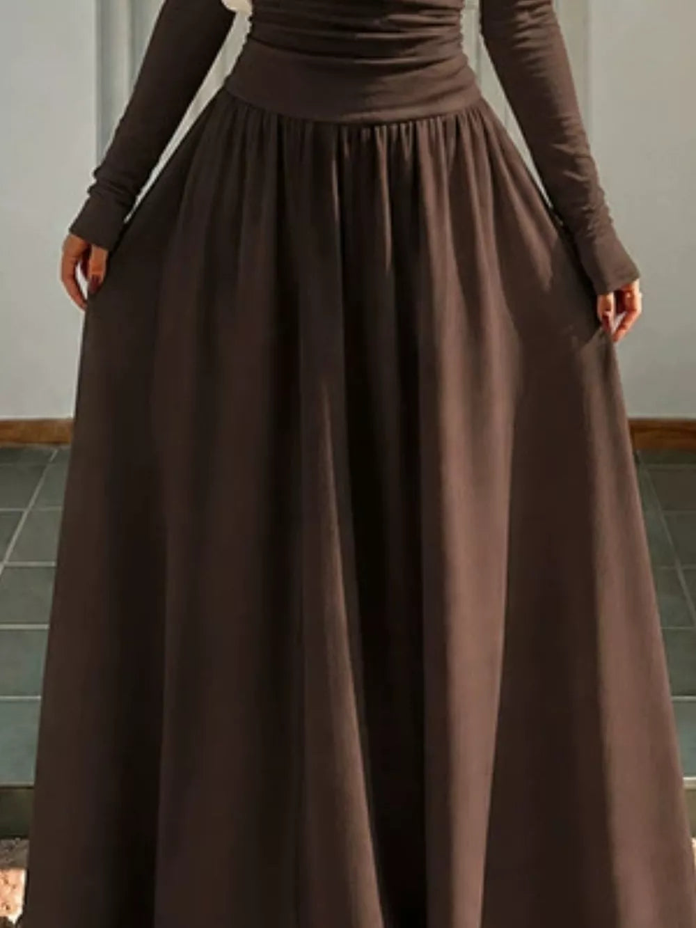 Off-the-shoulder Maxi Dress in Brown, alternate angle