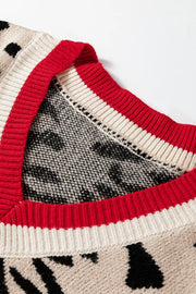 Leopard Pattern V-neck Ribbed Sweater in Leopard, alternate angle