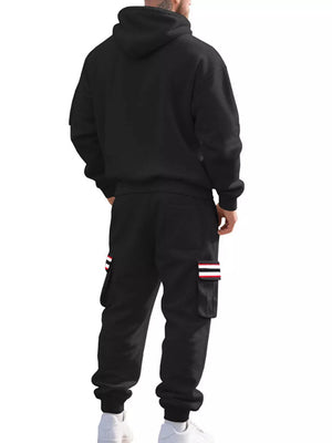 Men's Casual Half-zip Hoodie And Cargo Pants Set in Navy Blue, view 12
