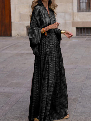 Elegant V-neck Maxi Dress With Flowy Sleeves in Black, side view