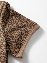 Leopard print t-shirt with ribbed cuff detail.