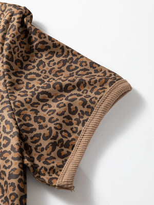 Leopard print t-shirt with ribbed cuff detail.