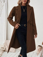 Elegant Lapel Collar Belted Trench Coat Plus Size in Gray, product detail