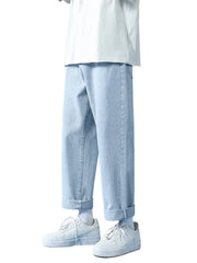 Relaxed fit light wash cuffed hem men's jeans