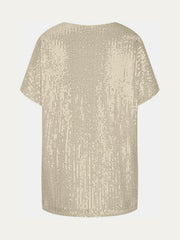 Brass sequin slouchy v-neck top with short sleeves