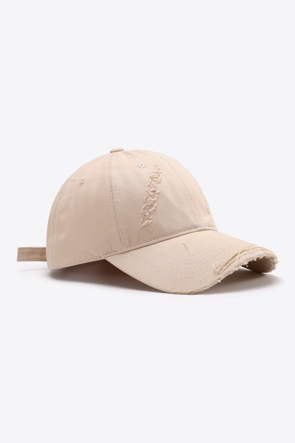 Cream distressed baseball cap with adjustable strap