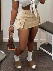 Cargo Pocket Mini Skirt in Khaki, editorial view