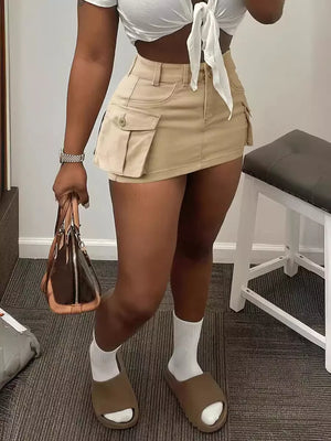 Cargo Pocket Mini Skirt in Khaki, editorial view