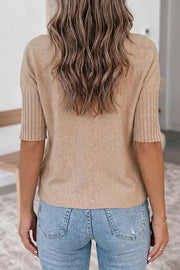 Ribbed Trim Mock Neck Short Sleeve Sweater, side view