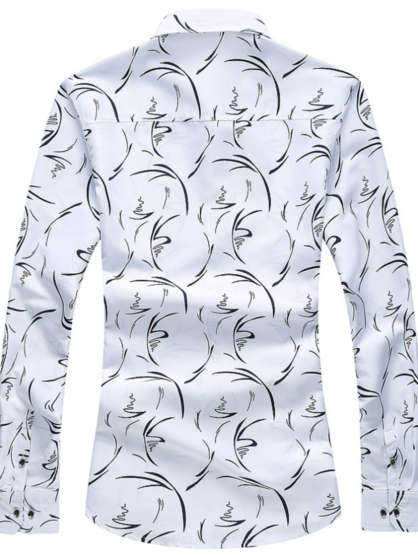 Men's white long sleeve button-down shirt with abstract black print