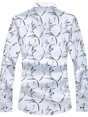 Men's white long sleeve button-down shirt with abstract black print