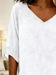 V-neck Casual T-shirt in Blue, fabric detail