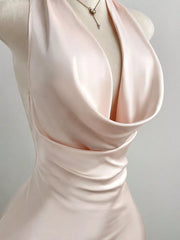 Satin Backless Halter Neck Mini Dress, model styling view