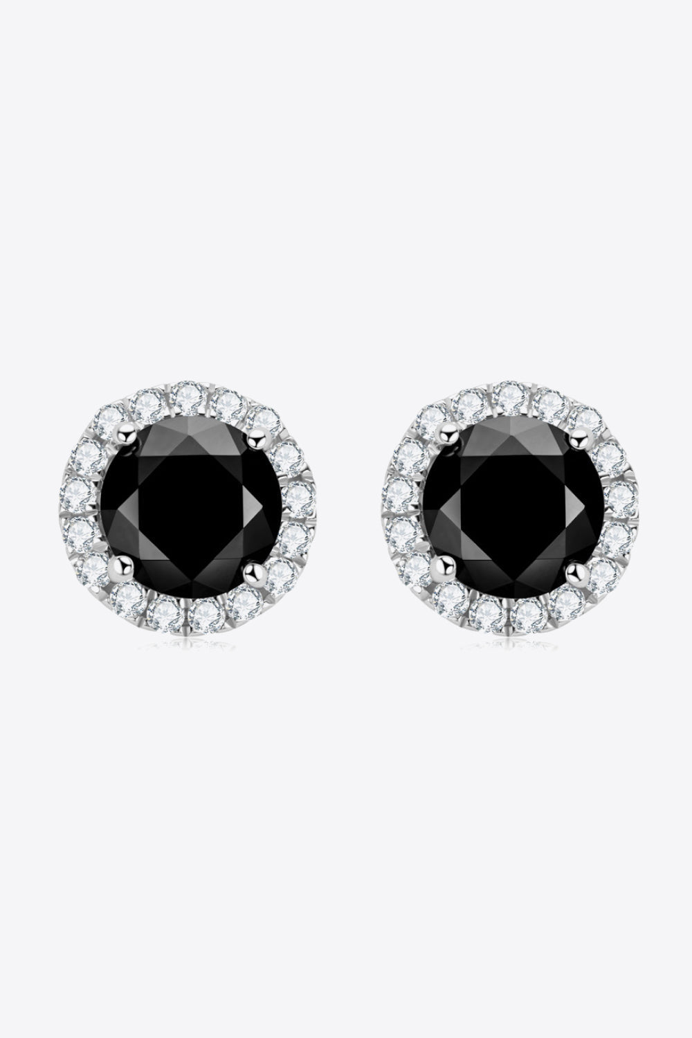 Black diamond halo stud earrings with clear crystal accents