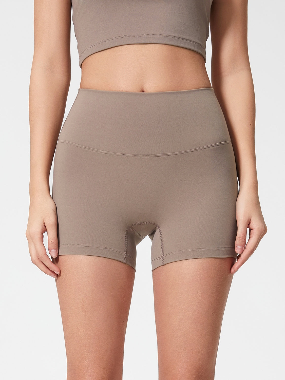 Nova Rise High-Motion Shorts in Mocha, seamless high-waisted activewear shorts with a comfortable fit.