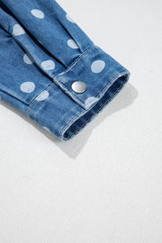 Polka Dot Long Sleeve Collar Shift Tunic Denim Jacket in Dusty Blue, product detail
