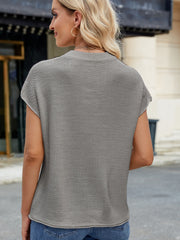 Gray knit cap sleeve top with vertical seam detail