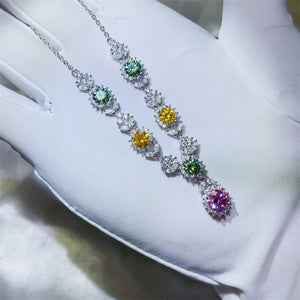 Chromatic Cluster Pendant Necklace with multicolor gemstones and clear accent stones.