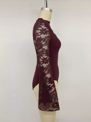 Intricate Lace Cut-out Bodysuit With Flare Sleeves