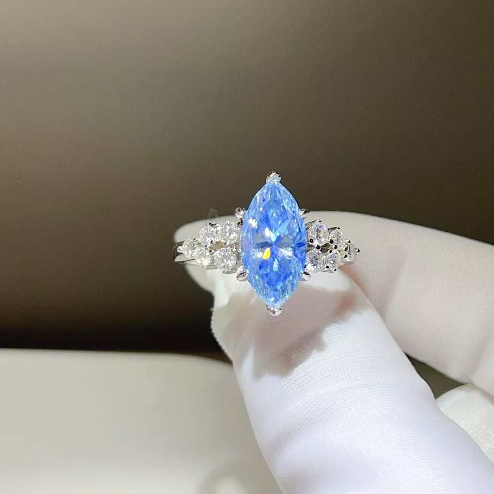 925 Sterling Silver Marquise Solitaire Moissanite Ring, side view