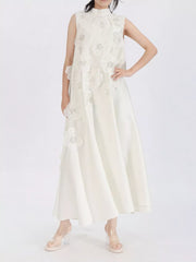Embroidered Floral Maxi Dress With High Neck