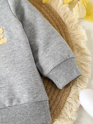 Children's Letter Round Neck Top And Pants Set in Gray, model styling view
