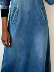 Full Size Contrast V-neck Midi Dress Plus Size in Multicolor, close-up detail